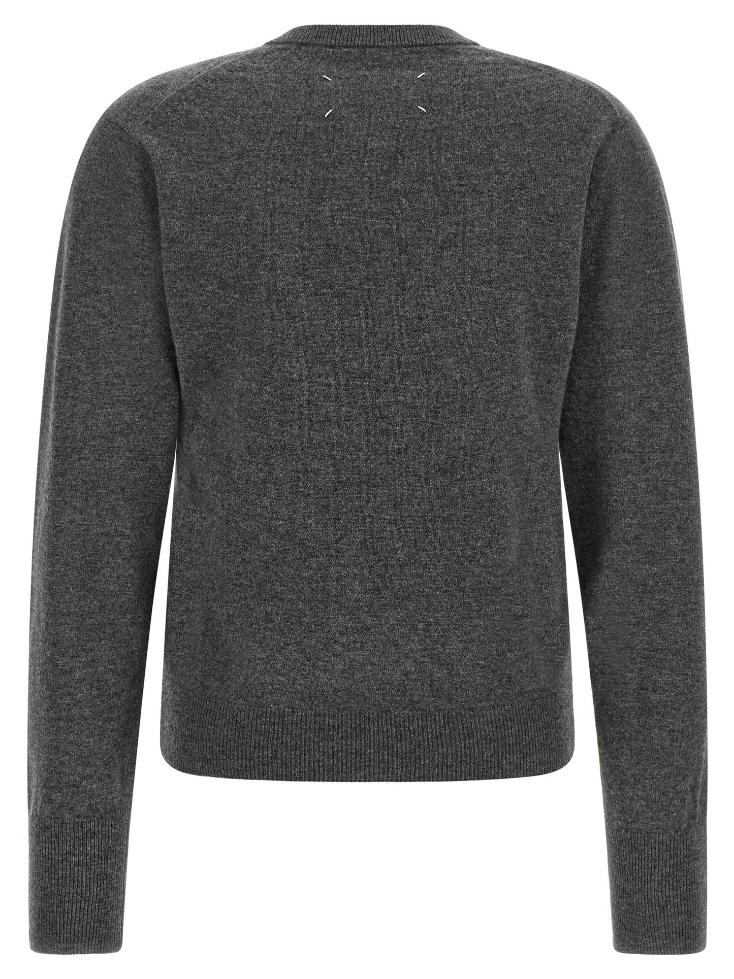 Cardigan by Maison Margiela for women in virgin wool gray, white & signature features an crisp silhouette, showcasing a sophisticated and detail for a truly crisp finish.
