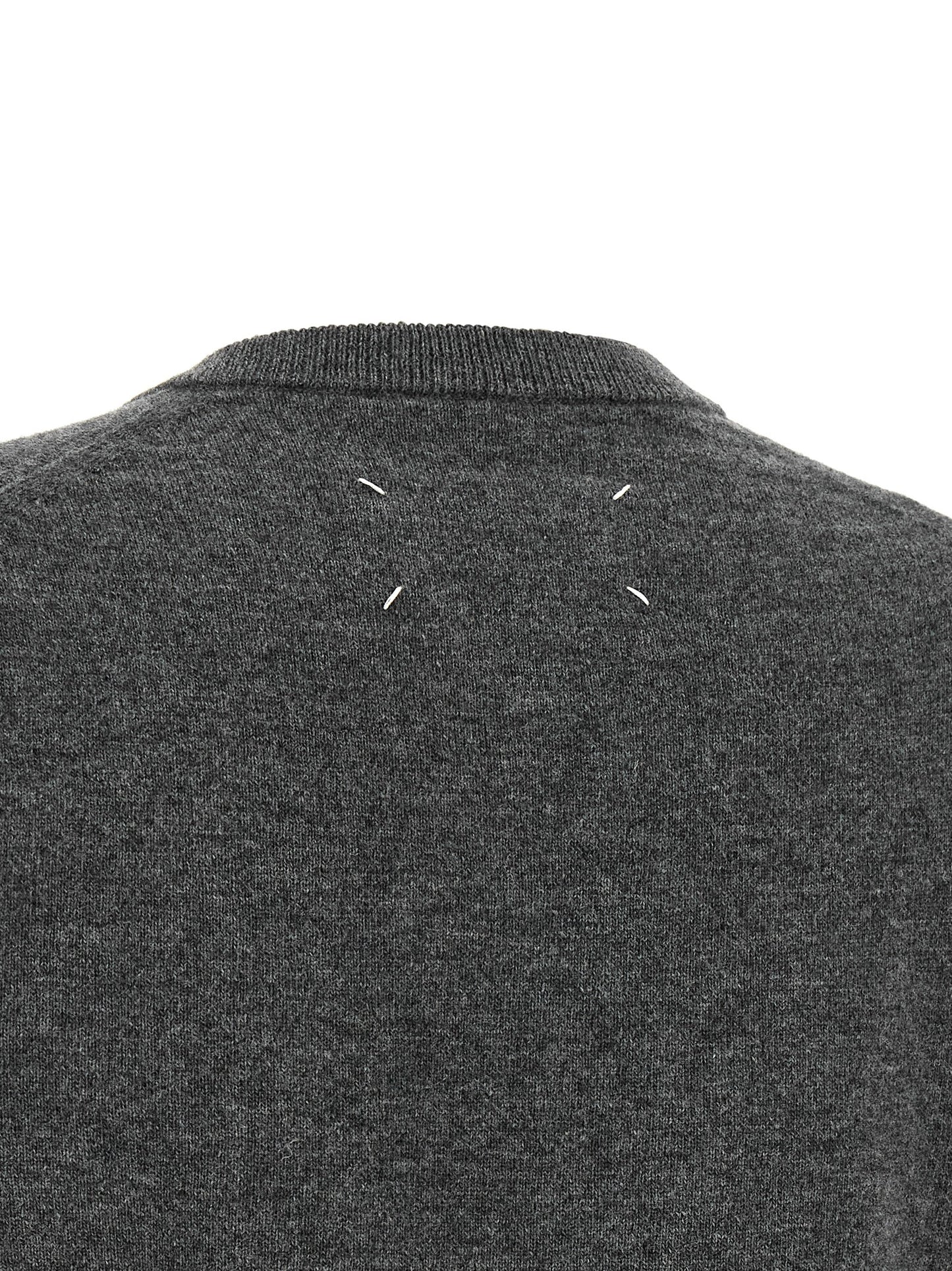 Cardigan by Maison Margiela for women in virgin wool gray, white & signature showcases a luxurious silhouette, meticulously detailed with a sophisticated and for a refined finish.