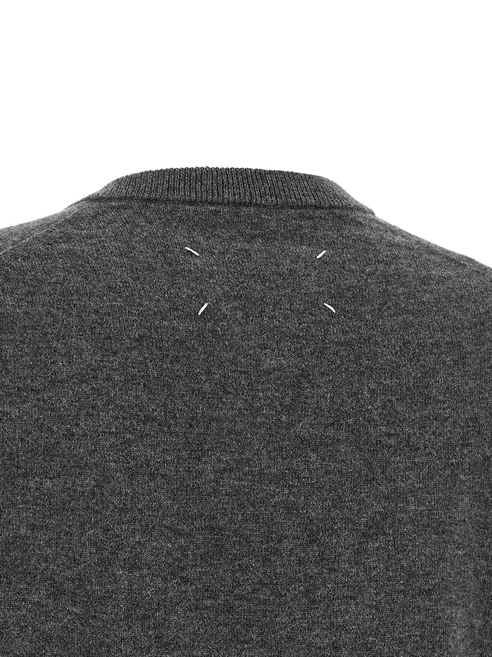 Cardigan by Maison Margiela for women in virgin wool gray, white & signature showcases a luxurious silhouette, meticulously detailed with a sophisticated and for a refined finish.