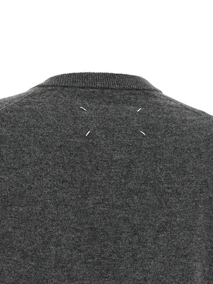 Cardigan by Maison Margiela for women in virgin wool gray, white & signature showcases a luxurious silhouette, meticulously detailed with a sophisticated and for a refined finish.