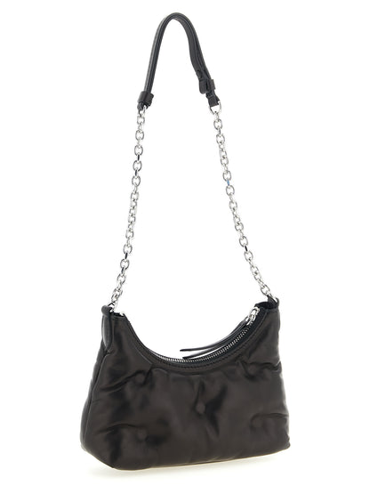 Micro Quilted 2-in-1 Shoulder & Crossbody Hobo Handbag by Maison Margiela for women in lamb leather black & silver features a multifaceted silhouette, showcasing a secure zipper and multifaceted with versatile crossbody-strap & shoulder-strap for multifaceted style.
