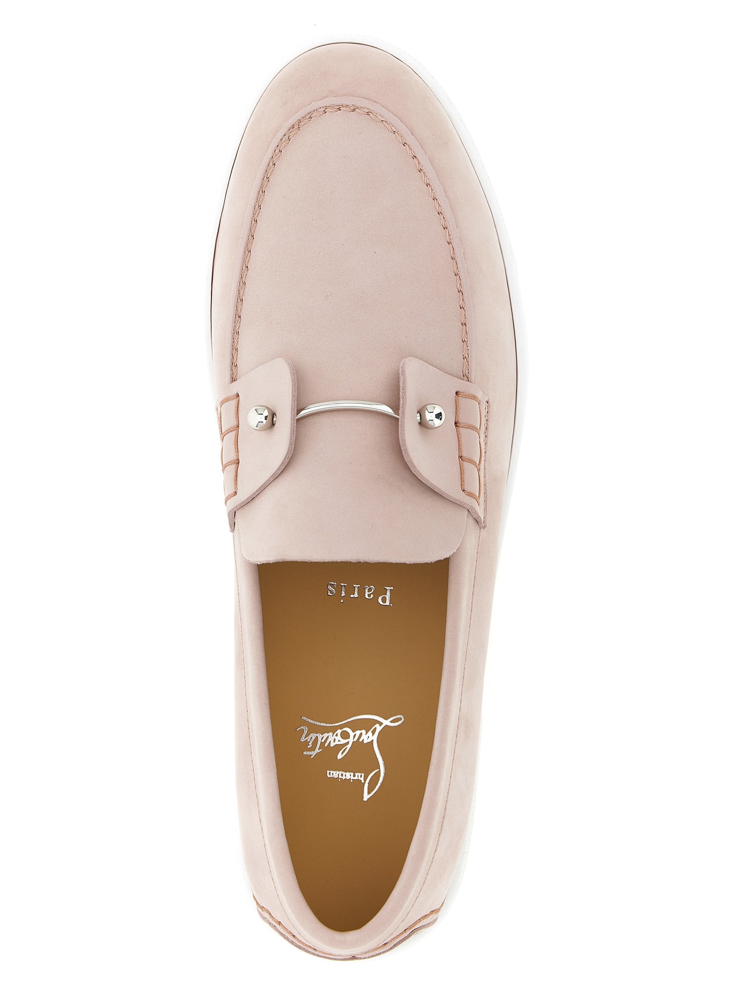 This Flat Boat Loafer Slip-On Shoes by Christian Louboutin for women in bos taurus nubuck calfskin leather multicolor, pink, silver & white features an exquisite silhouette from the Women's Bos Taurus Nubuck Calfskin Leather Flat Boat Loafer Slip-On Shoes collection, defined by a sophisticated flat and elegant .