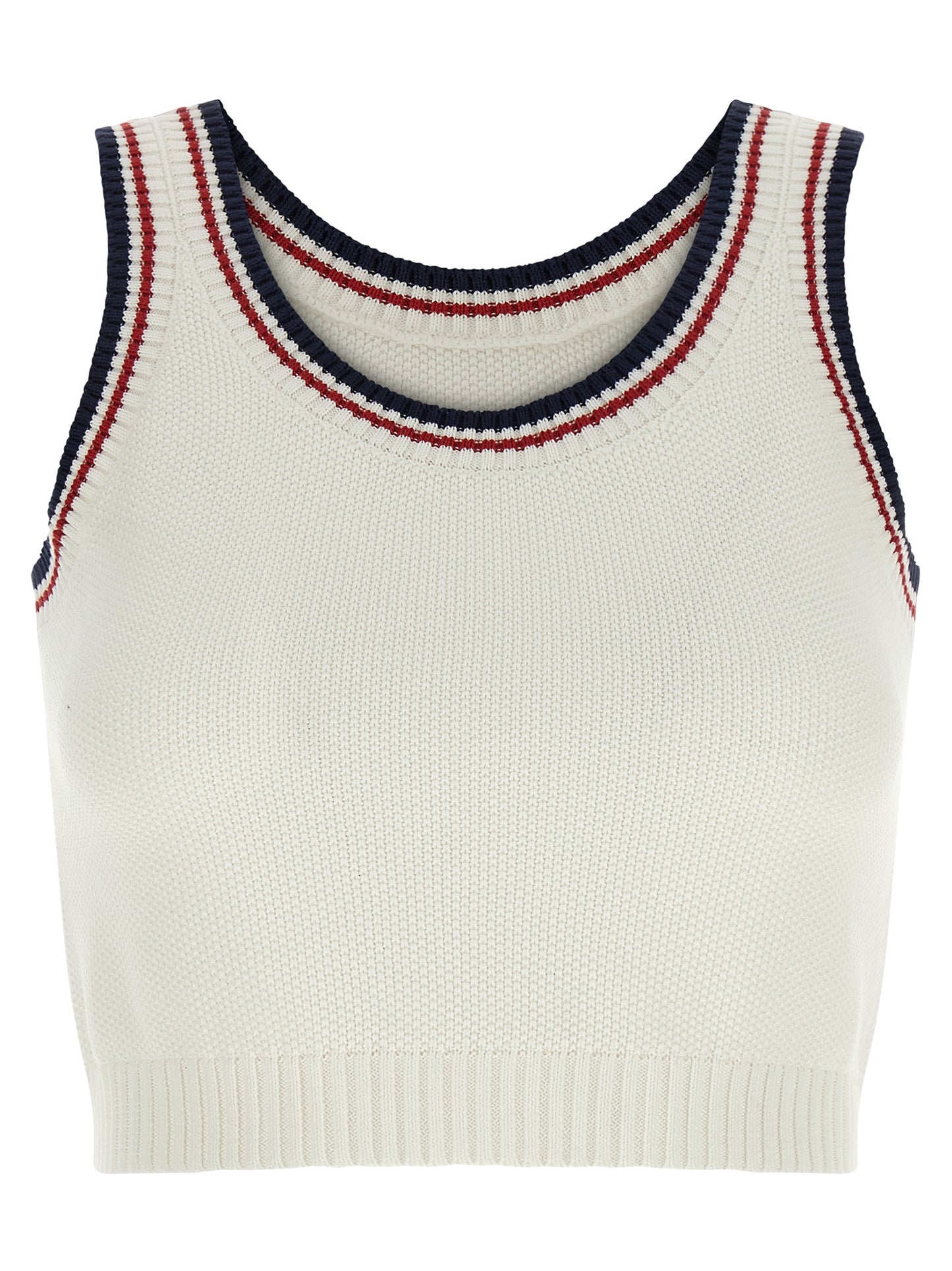 Activewear T-Shirt by Brunello Cucinelli for women in cotton navy, red, white & striped features an athletic silhouette with sleeves and a wide-neck neckline neckline, enhanced by high-performance breathable-design.