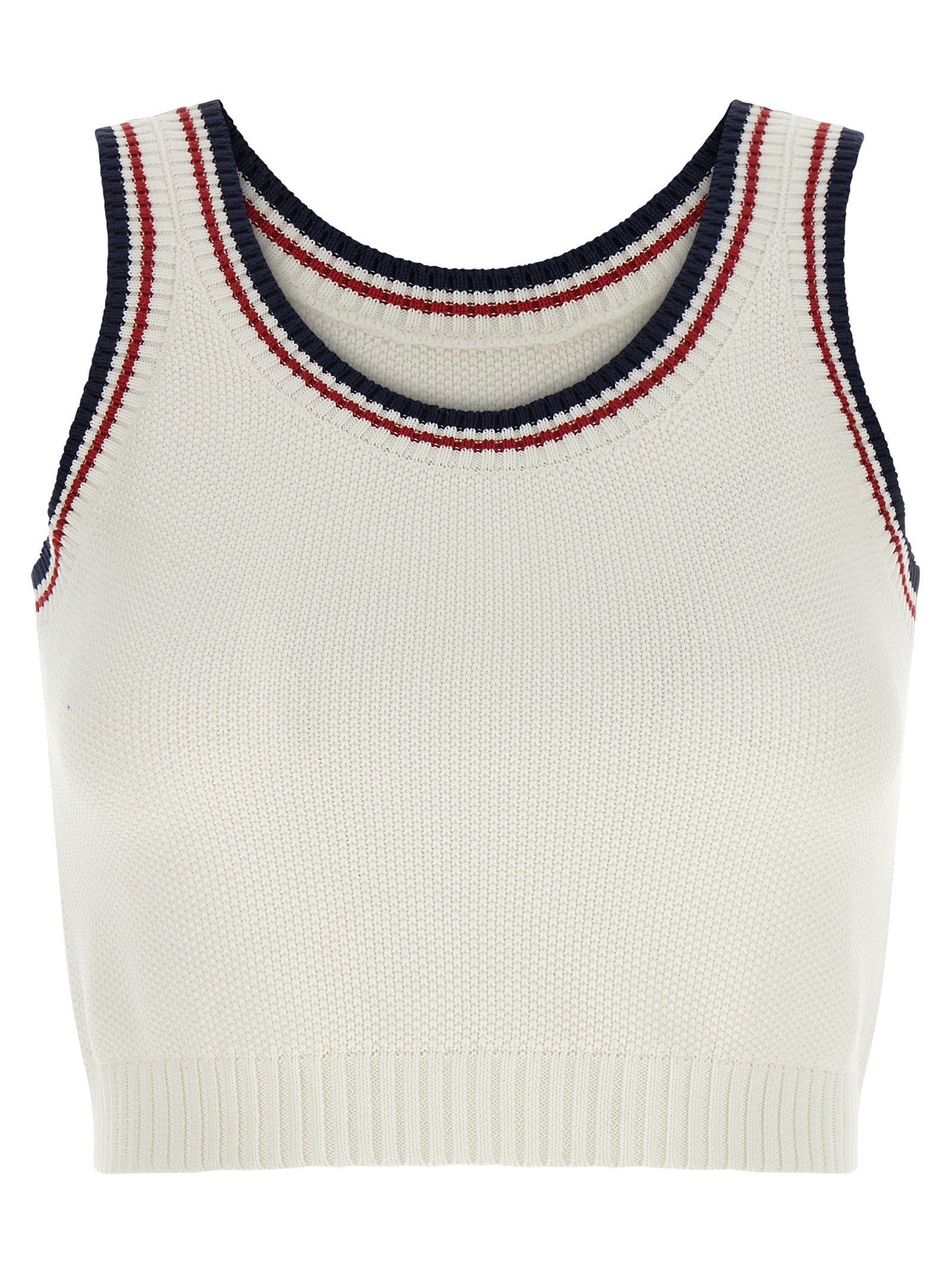 Activewear T-Shirt by Brunello Cucinelli for women in cotton navy, red, white & striped features an athletic silhouette with sleeves and a wide-neck neckline neckline, enhanced by high-performance breathable-design.