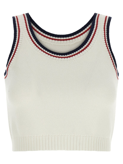 Activewear T-Shirt by Brunello Cucinelli for women in cotton navy, red, white & striped features an athletic silhouette with sleeves and a wide-neck neckline neckline, enhanced by high-performance breathable-design.