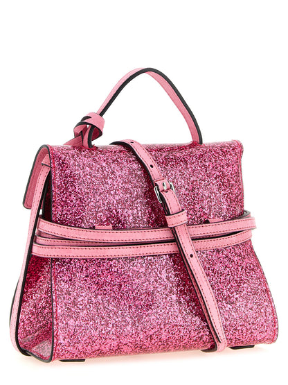 Small Handbag by Moschino for women in faux leather & cotton multicolor, pink & silver features a signature silhouette, showcasing a secure buckle and signature with versatile shoulder-strap, adjustable-strap & handle for a sophisticated look.