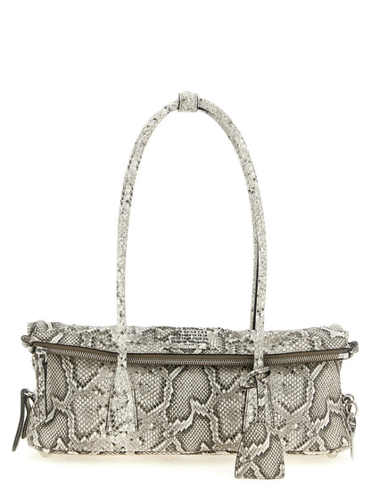 East West Shoulder Bag by Maison Margiela for women in viscose & synthetic fur silver & white features a effortless chic silhouette with a secure zipper, ample , and versatile shoulder-strap & handle for a effortless chic finish.