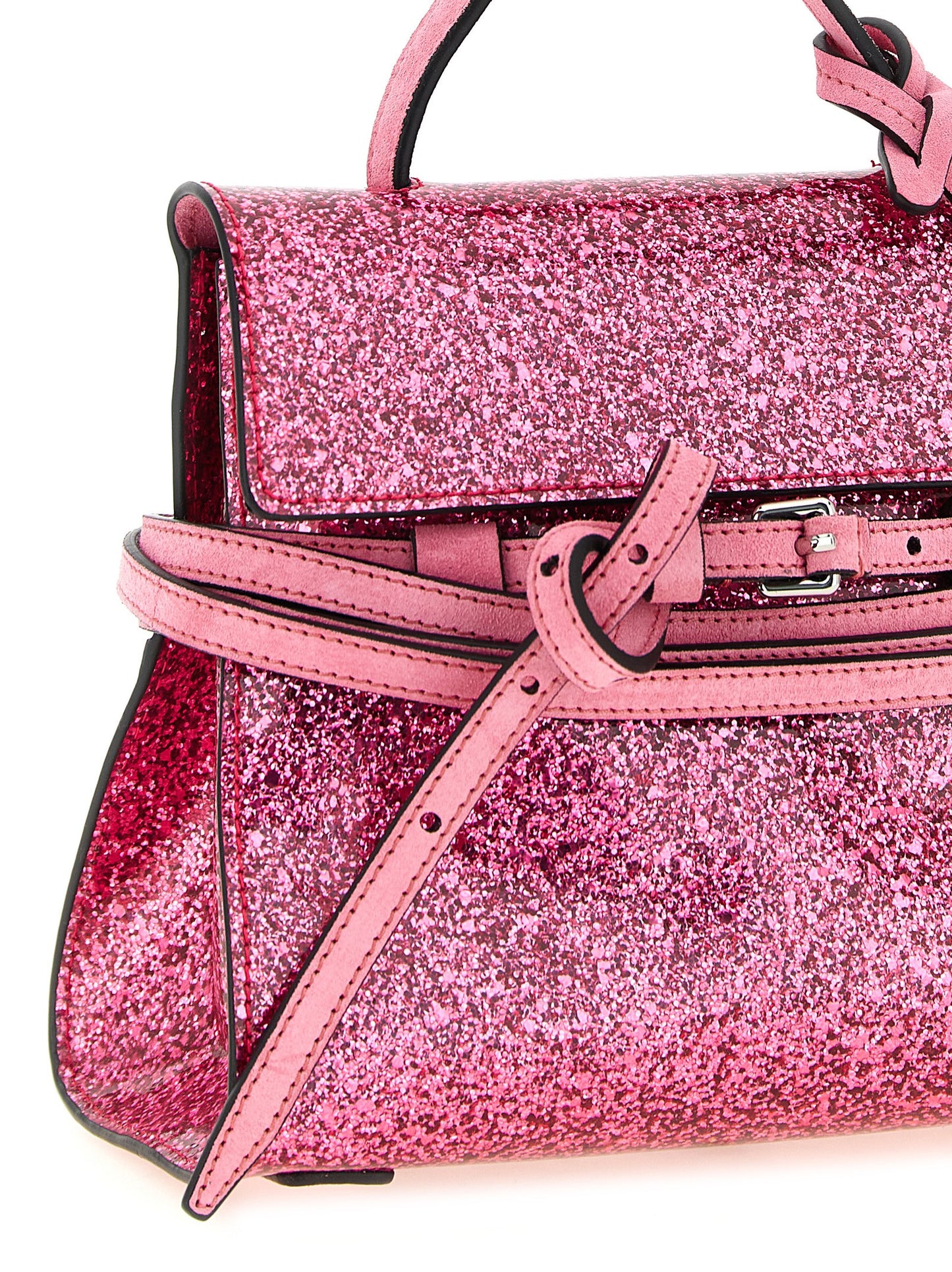 Small Handbag by Moschino for women in faux leather & cotton multicolor, pink & silver presents a ornamental silhouette, showcasing a secure buckle, ample , and versatile shoulder-strap, adjustable-strap & handle for a ornamental finish.