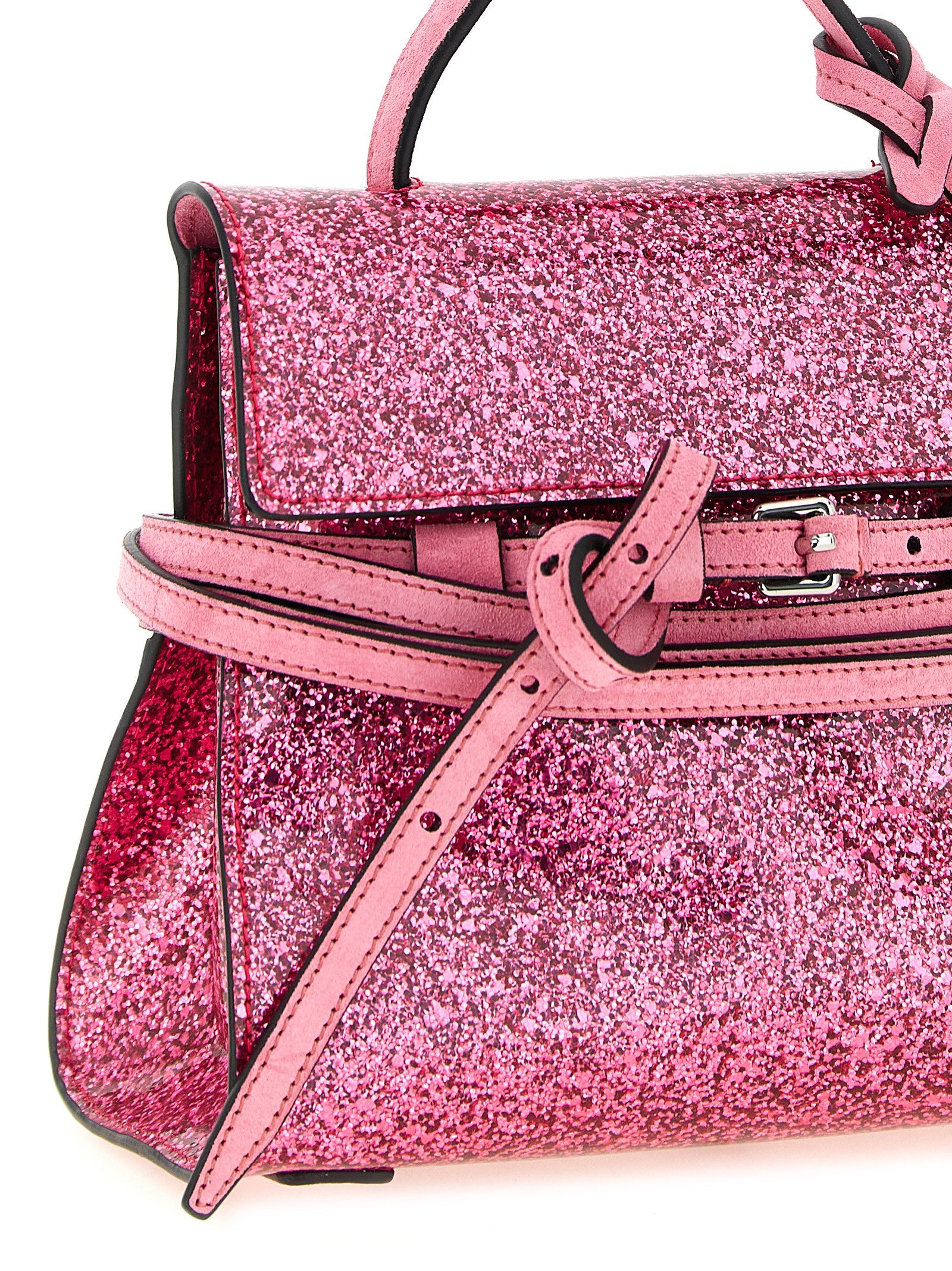 Small Handbag by Moschino for women in faux leather & cotton multicolor, pink & silver presents a ornamental silhouette, showcasing a secure buckle, ample , and versatile shoulder-strap, adjustable-strap & handle for a ornamental finish.