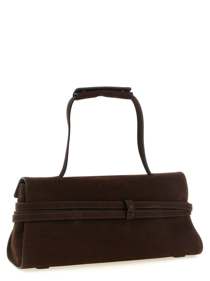 Shoulder Flap Bag by Moschino for women in calfskin leather brown & gold features an effortlessly chic silhouette with a secure flap, zipper & buckle, ample , and versatile shoulder-strap, handle & belt-strap for effortlessly chic everyday luxury.