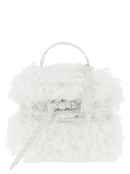 Small Handbag by Moschino for women in leather & velvet silver & white features an refined silhouette, showcasing a secure buckle, ample , and versatile shoulder-strap, handle, adjustable-strap & belt-strap for a sophisticated refined aesthetic.