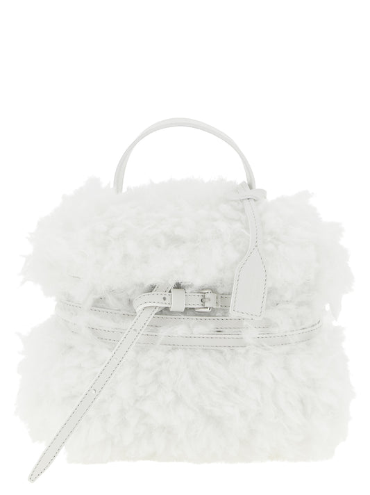 Small Handbag by Moschino for women in leather & velvet silver & white features an refined silhouette, showcasing a secure buckle, ample , and versatile shoulder-strap, handle, adjustable-strap & belt-strap for a sophisticated refined aesthetic.