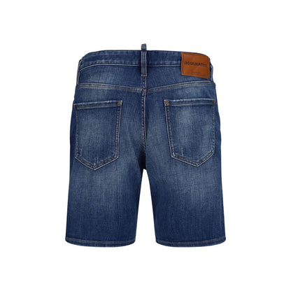 Denim Shorts by Dsquared² for men in stretch polyester denim cotton blue features an utilitarian chic regular-fit with a short and mid rise, creating a utilitarian chic silhouette perfect for elevated casual styling.