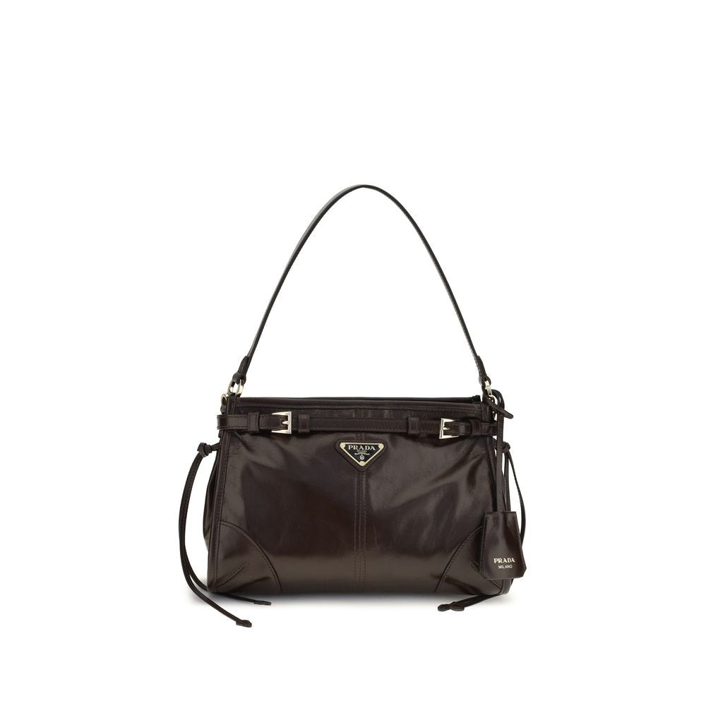 Mini Hobo Handbag by Prada for women in polyurethane nylon & bos taurus calf leather brown & signature features a signature silhouette, showcasing a secure zipper and signature with versatile shoulder-strap, handle, adjustable-strap, detachable-strap & belt-strap for a sophisticated look.