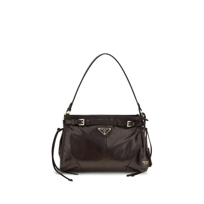 Mini Hobo Handbag by Prada for women in polyurethane nylon & bos taurus calf leather brown & signature features a signature silhouette, showcasing a secure zipper and signature with versatile shoulder-strap, handle, adjustable-strap, detachable-strap & belt-strap for a sophisticated look.