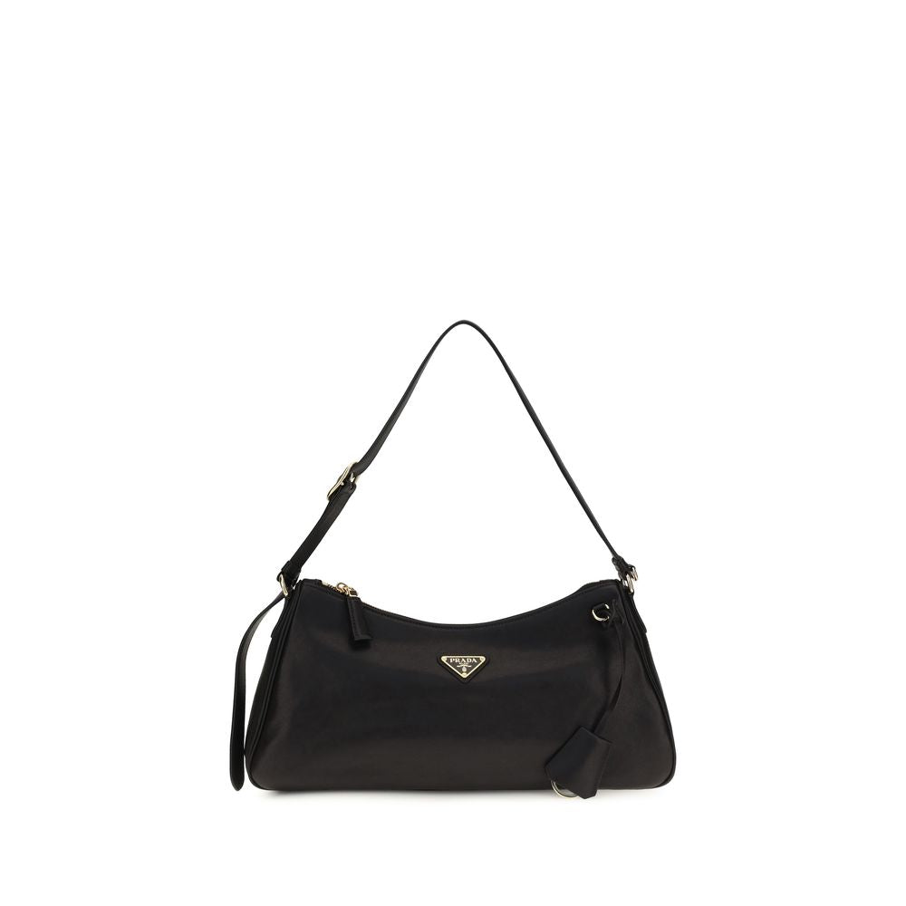 2-in-1 Shoulder & Crossbody Bag by Prada for women in polyurethane & bos taurus nappa calf leather black & natural features a effortless sophistication silhouette, secured by a zipper with ample and versatile crossbody-strap & shoulder-strap for a effortless sophistication finish.