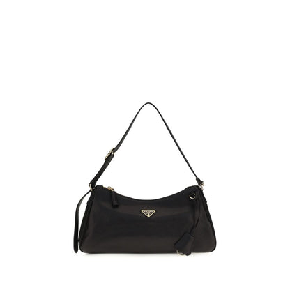 2-in-1 Shoulder & Crossbody Bag by Prada for women in polyurethane & bos taurus nappa calf leather black & natural features a effortless sophistication silhouette, secured by a zipper with ample and versatile crossbody-strap & shoulder-strap for a effortless sophistication finish.
