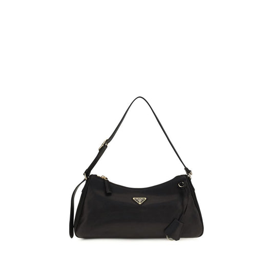 2-in-1 Shoulder & Crossbody Bag by Prada for women in polyurethane & bos taurus nappa calf leather black & natural features a effortless sophistication silhouette, secured by a zipper with ample and versatile crossbody-strap & shoulder-strap for a effortless sophistication finish.