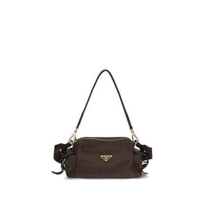 Shoulder Flap Bag by Prada for women in nylon polyurethane & bos taurus nappa leather brown features an effortlessly chic silhouette with a secure flap, zipper & buckle, ample , and versatile shoulder-strap, adjustable-strap & detachable-strap for effortlessly chic everyday luxury.