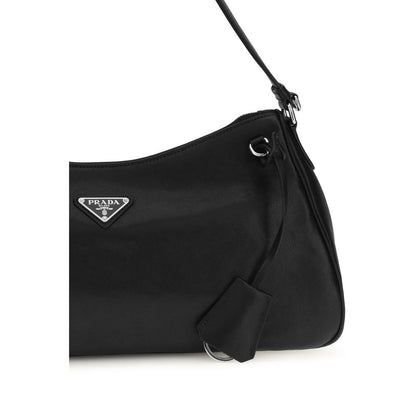 2-in-1 Shoulder & Crossbody Bag by Prada for women in polyurethane & bos taurus nappa calf leather black & natural features an effortlessly chic silhouette with a secure zipper, ample , and versatile crossbody-strap & shoulder-strap for effortlessly chic everyday luxury.