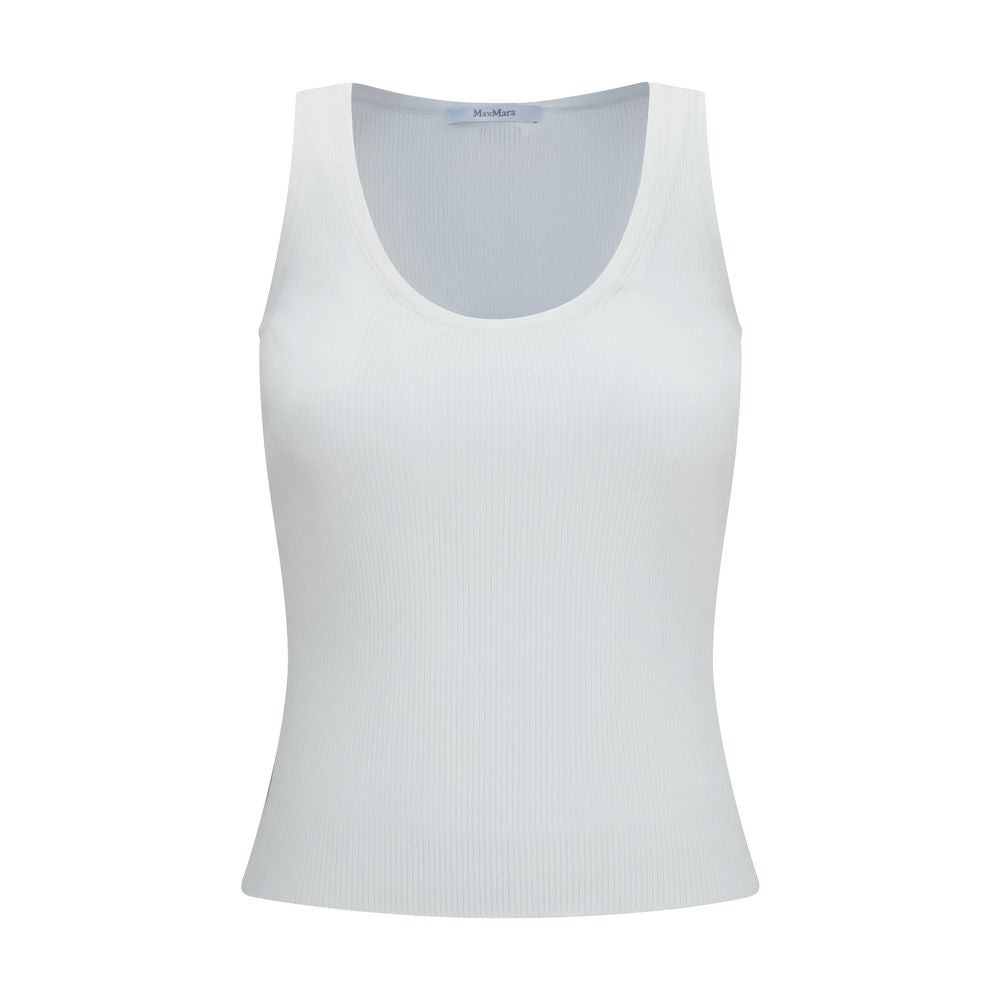 Tank Top by Max Mara for women in polyester & viscose white showcases a streamlined Women's Slim Round Neck Polyester & Viscose Tank Top design with a streamlined sleeveless and round neckline.