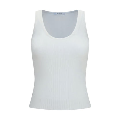 Tank Top by Max Mara for women in polyester & viscose white showcases a streamlined Women's Slim Round Neck Polyester & Viscose Tank Top design with a streamlined sleeveless and round neckline.