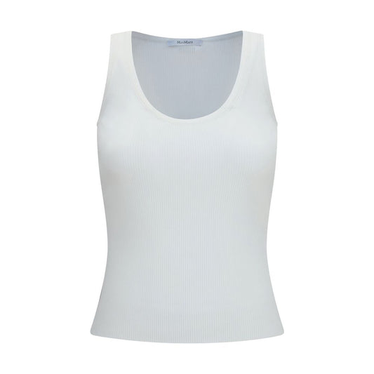 Tank Top by Max Mara for women in polyester & viscose white showcases a streamlined Women's Slim Round Neck Polyester & Viscose Tank Top design with a streamlined sleeveless and round neckline.