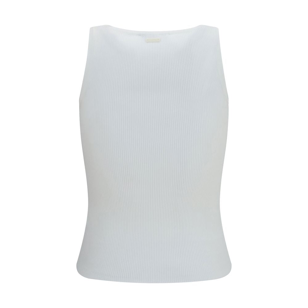Tank Top by Max Mara for women in polyester & viscose white showcases a meticulous silhouette, artfully finished with a meticulous round neckline and for a sophisticated, meticulous look.