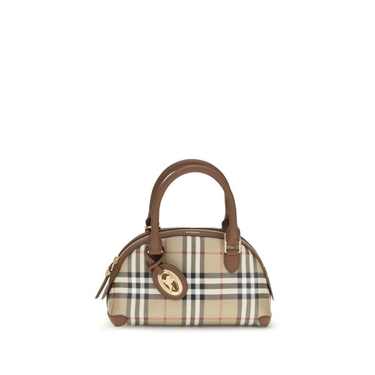 Mini Handbag by Burberry for women in leather & canvas beige, brown, gold, patterned & signature features a refined silhouette, showcasing a secure zipper, organized , and versatile shoulder-strap, handle, adjustable-strap & detachable-strap for a refined finish.