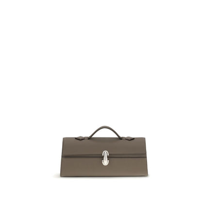Clutch Shoulder Bag by Savette for women in bos taurus calf leather brown & signature features a distinguished silhouette, showcasing a secure and distinguished internal-pockets with versatile handle for a distinguished finish.