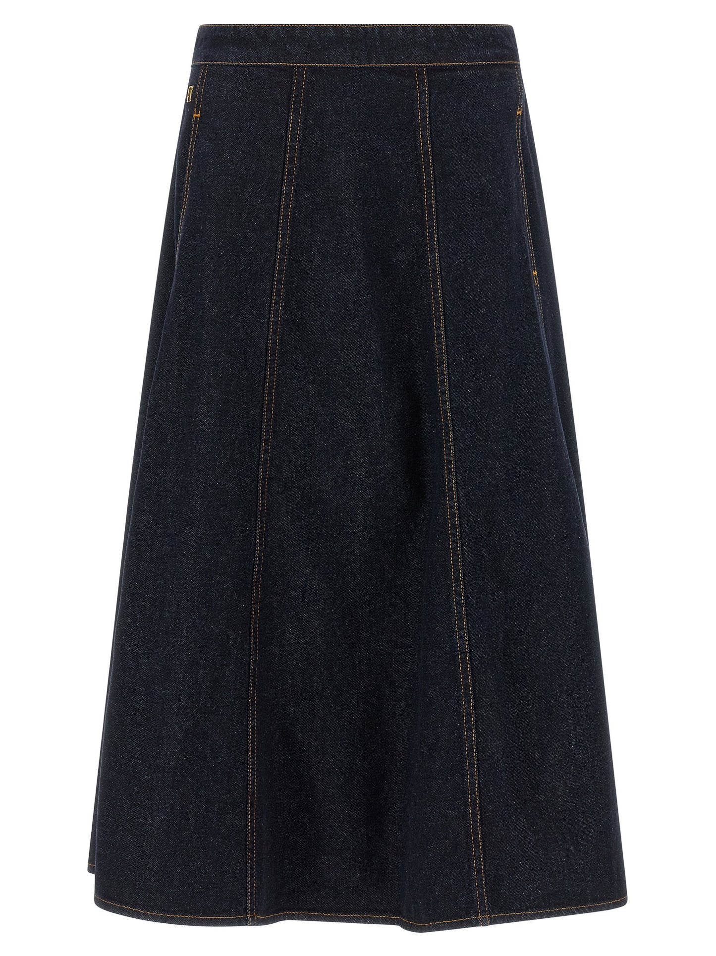 Skirt by Alberta Ferretti for women in denim cotton & acrylic fiber blue showcases a dramatic silhouette, artfully capturing the essence of the Women's Denim Flared Cotton & Acrylic Fiber Maxi Mini Skirt in a dramatic maxi mini cut for a refined look.