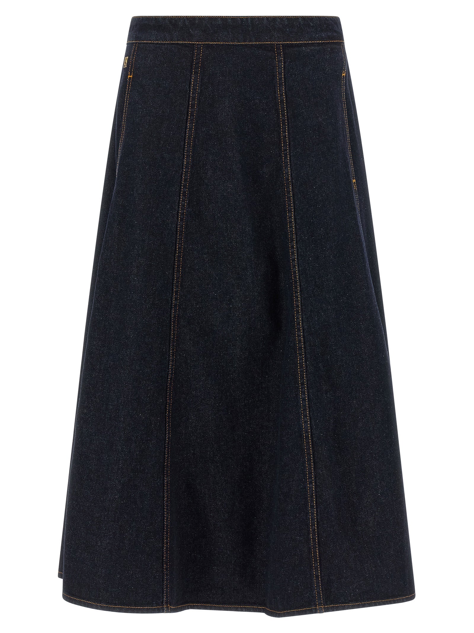 Skirt by Alberta Ferretti for women in denim cotton & acrylic fiber blue showcases a dramatic silhouette, artfully capturing the essence of the Women's Denim Flared Cotton & Acrylic Fiber Maxi Mini Skirt in a dramatic maxi mini cut for a refined look.