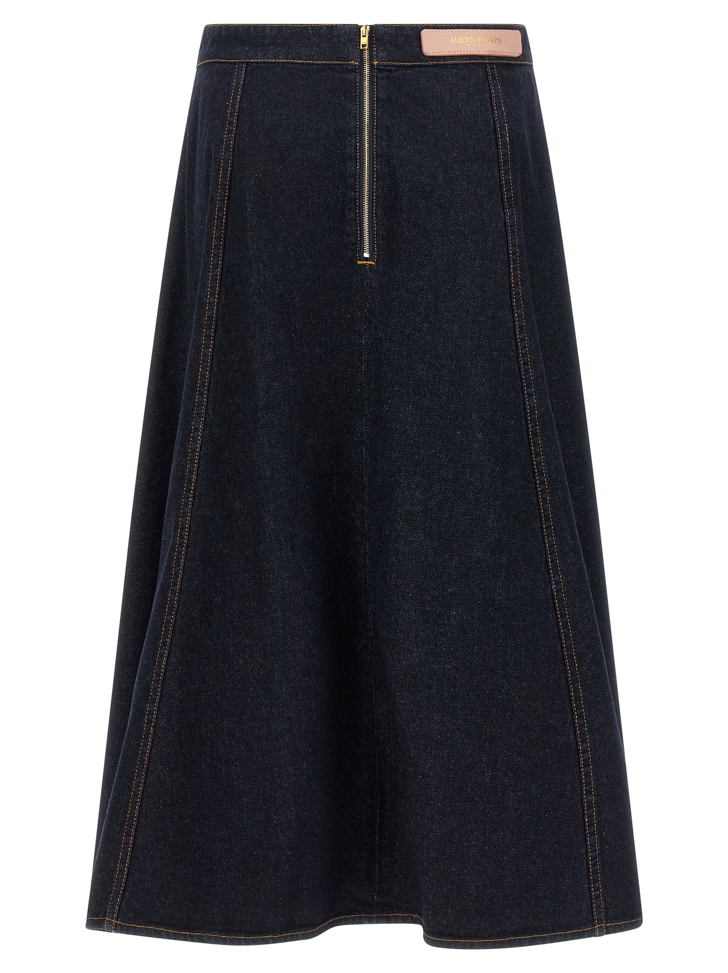 Skirt by Alberta Ferretti for women in denim cotton & acrylic fiber blue features a captivating silhouette, showcasing the captivating Women's Denim Flared Cotton & Acrylic Fiber Maxi Mini Skirt design with a sophisticated maxi mini for a captivating look.