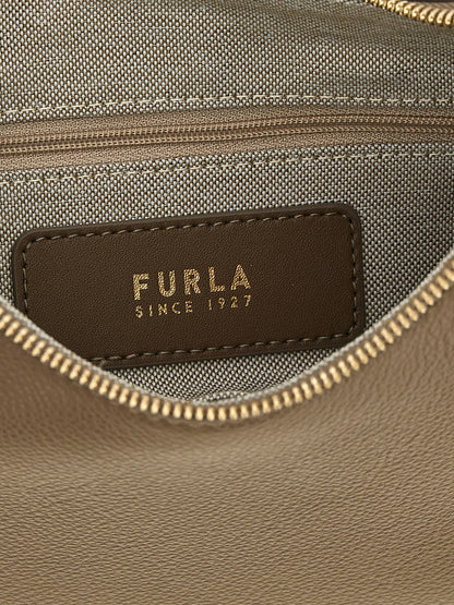 Shoulder Crescent Bag by Furla for women in calfskin leather beige & gold features an effortlessly chic silhouette with a secure , ample , and versatile shoulder-strap, adjustable-strap & handle for effortlessly chic everyday luxury.