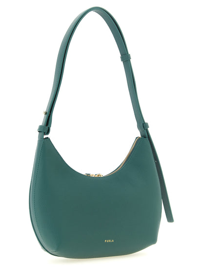 Shoulder Hobo Bag by Furla for women in calfskin leather bicolour, gold & green features an effortlessly chic silhouette with a secure zipper, ample , and versatile shoulder-strap, adjustable-strap & handle for effortlessly chic everyday luxury.