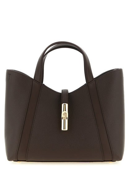 Tote Bag by Furla for women in calfskin leather brown & gold showcases a statuesque Goccia Calfskin Leather Tote Bag design, featuring a secure , ample , and versatile handle & adjustable-strap for a statuesque finish.