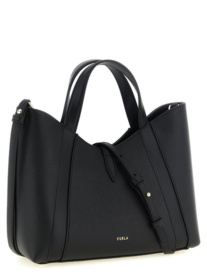 Tote Bag by Furla for women in calfskin leather black & gold features an jet-set Goccia Calfskin Leather Tote Bag design with a secure , ample , and versatile shoulder-strap, handle & adjustable-strap for an jet-set finish.