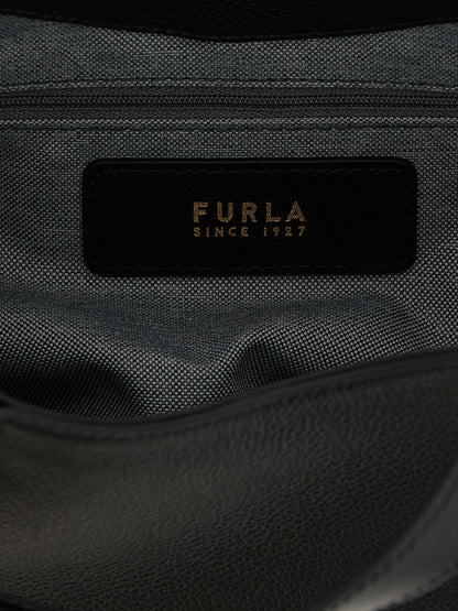 Tote Bag by Furla for women in calfskin leather black & gold features a jet-set Goccia Calfskin Leather Tote Bag design, complete with a secure , ample , and versatile shoulder-strap, handle & adjustable-strap for a jet-set look.