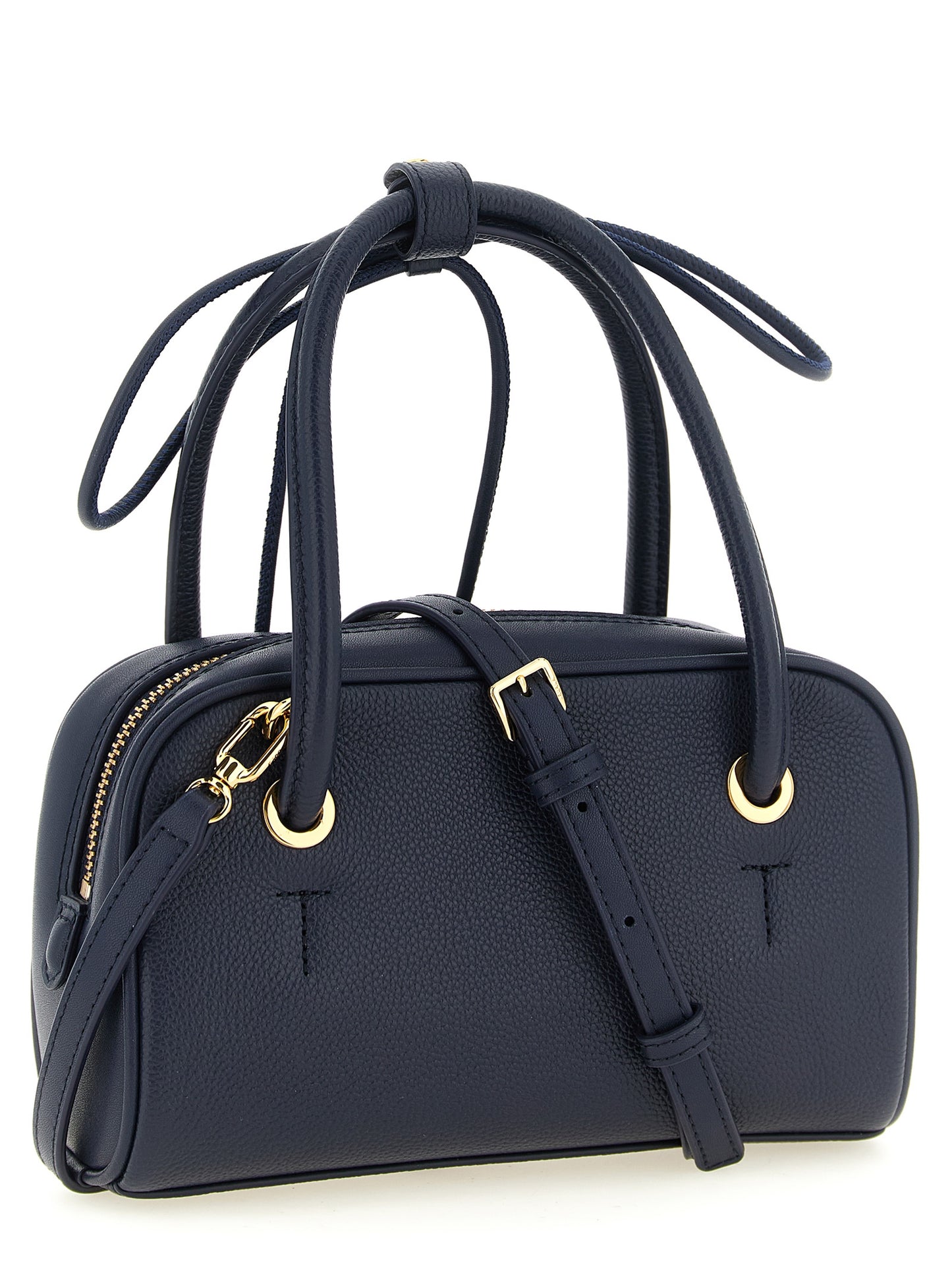 Dome Handbag by Furla for women in calfskin leather gold, navy & signature presents a ornamental silhouette, showcasing a secure zipper, ample , and versatile shoulder-strap & handle for a ornamental finish.