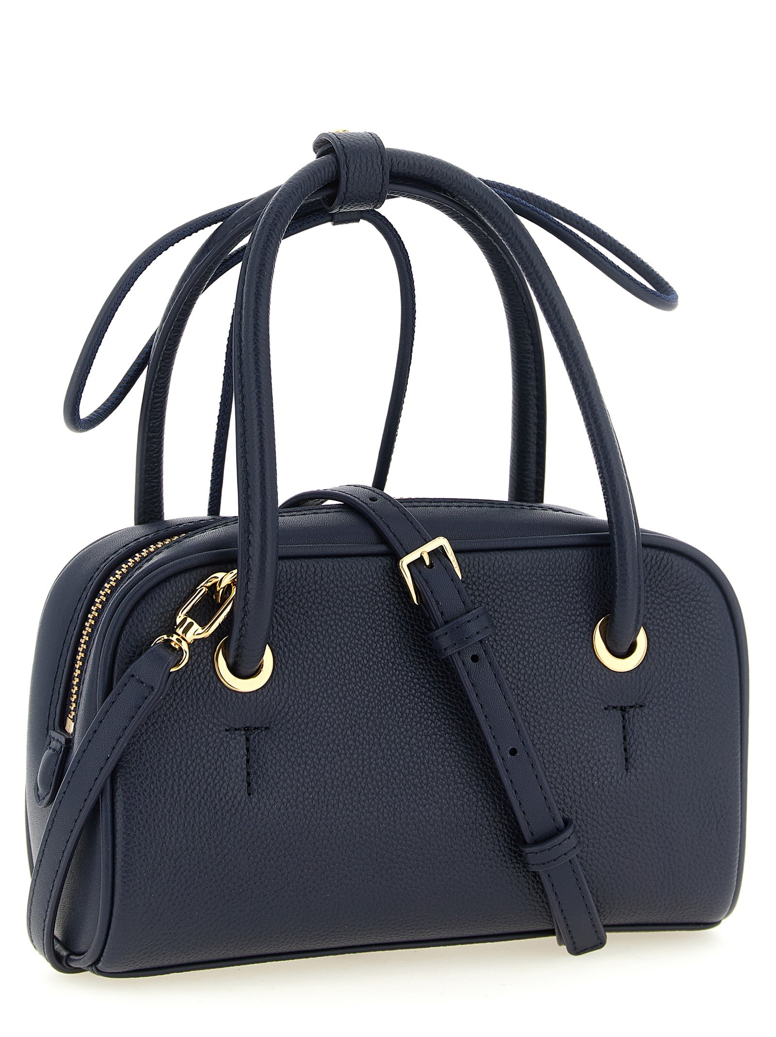 Dome Handbag by Furla for women in calfskin leather gold, navy & signature presents a ornamental silhouette, showcasing a secure zipper, ample , and versatile shoulder-strap & handle for a ornamental finish.