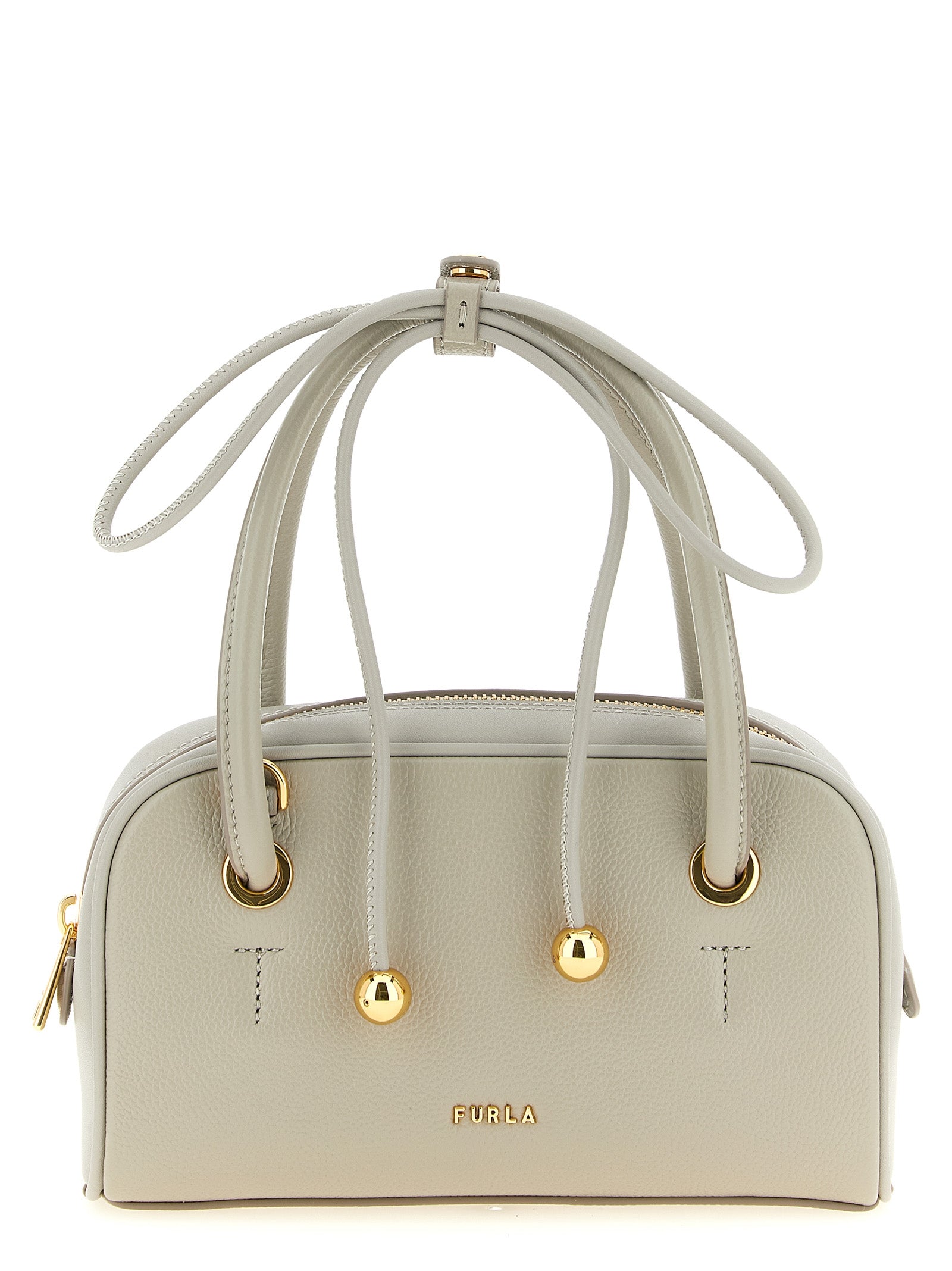 Dome Handbag by Furla for women in calfskin leather gray & gold features a exquisite silhouette, showcasing a secure zipper and exquisite with versatile shoulder-strap, detachable-strap & handle for a exquisite finish.
