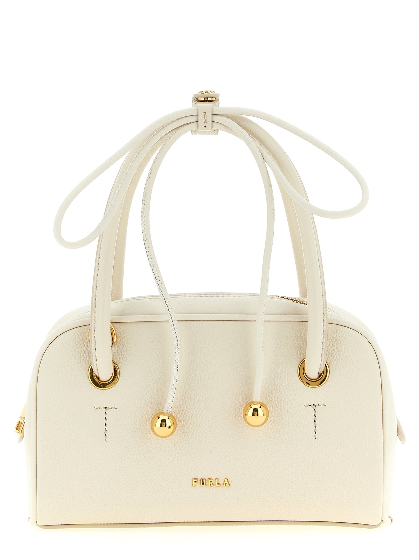 Dome Handbag by Furla for women in calfskin leather cream, gold & white presents a ornamental silhouette, showcasing a secure zipper, ample , and versatile shoulder-strap, adjustable-strap & handle for a ornamental finish.