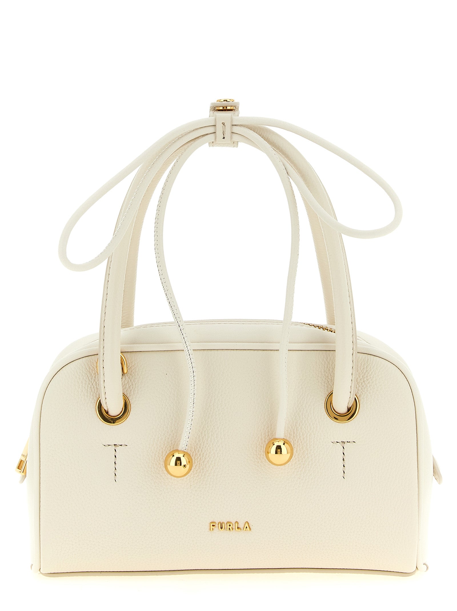 Dome Handbag by Furla for women in calfskin leather cream, gold & white presents a ornamental silhouette, showcasing a secure zipper, ample , and versatile shoulder-strap, adjustable-strap & handle for a ornamental finish.