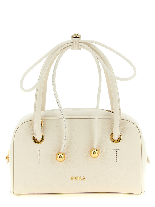 Dome Handbag by Furla for women in calfskin leather cream, gold & white presents a ornamental silhouette, showcasing a secure zipper, ample , and versatile shoulder-strap, adjustable-strap & handle for a ornamental finish.