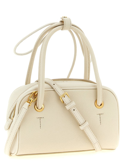 Dome Handbag by Furla for women in calfskin leather cream, gold & white features a signature silhouette, showcasing a secure zipper and signature with versatile shoulder-strap, adjustable-strap & handle for a sophisticated look.