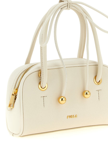 Dome Handbag by Furla for women in calfskin leather cream, gold & white features a refined silhouette, showcasing a secure zipper, organized , and versatile shoulder-strap, adjustable-strap & handle for a refined finish.