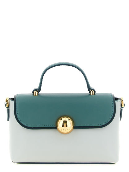 Handbag by Furla for women in calfskin leather bicolour, gold & green features a refined silhouette, showcasing a secure magnetic, organized , and versatile shoulder-strap & handle for a refined finish.