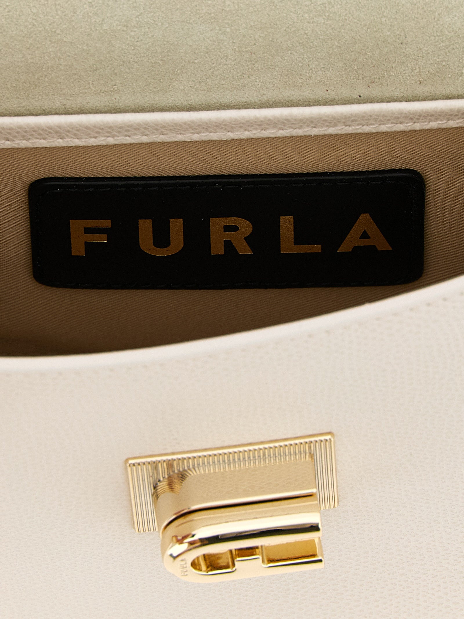 Mini 2-in-1 Shoulder & Crossbody Handbag by Furla for women in calfskin leather gold & white showcases a versatile sophistication silhouette, featuring a secure turn-lock, versatile sophistication , and versatile crossbody-strap & shoulder-strap for a versatile sophistication finish.