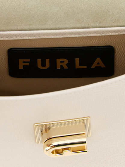 Mini 2-in-1 Shoulder & Crossbody Handbag by Furla for women in calfskin leather gold & white showcases a versatile sophistication silhouette, featuring a secure turn-lock, versatile sophistication , and versatile crossbody-strap & shoulder-strap for a versatile sophistication finish.