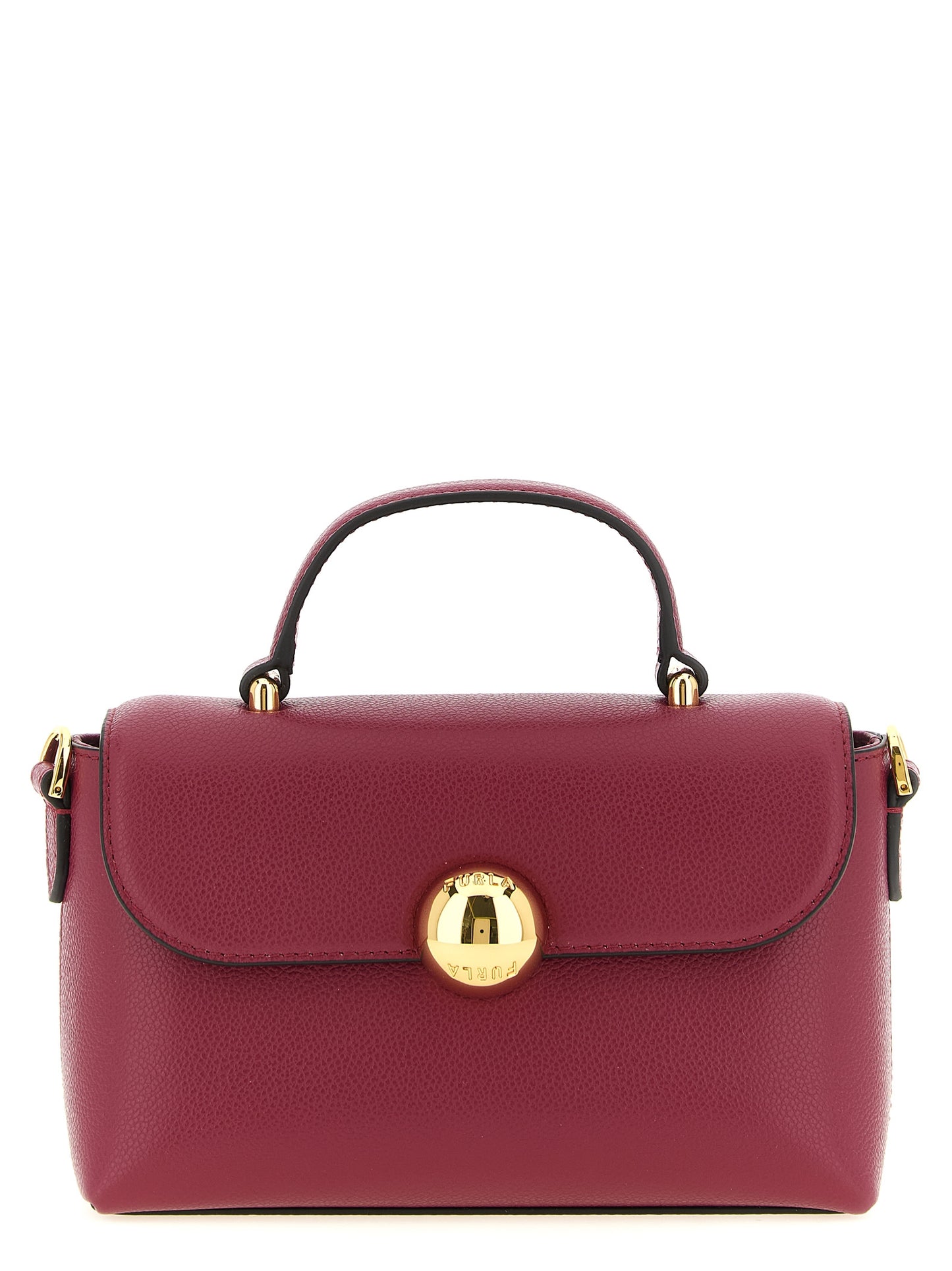 This Flap Handbag by Furla for women in bos taurus calfskin leather and burgundy, multicolor & red presents a sculptural silhouette featuring a secure flap & magnetic, ample , and versatile shoulder-strap, handle & adjustable-strap for a sculptural finish.
